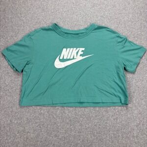 Nike Crop T-Shirt Womens M Teal Logo Swoosh Midriff Sporty Athleisure Streetwear